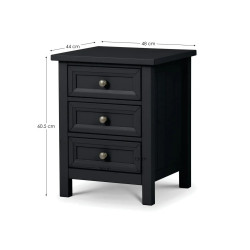 Maine 3 Drawer Bedside black dimensions