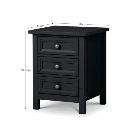 Maine 3 Drawer Bedside black dimensions