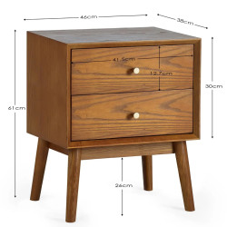 Lowry 2 Drawer Bedside Cherry Ash Wood Veneer dimensions