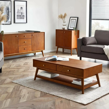 Lowry 2 Drawer Bedside Cherry Ash Wood Veneer living room view