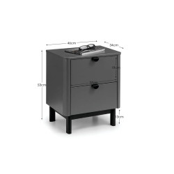 Chloe 2 Drawer Bedside Grey dimensions
