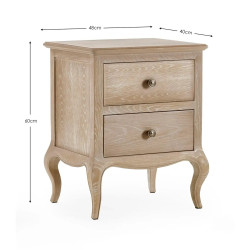 Camille 2 Drawer Bedside Light Brown dimensions