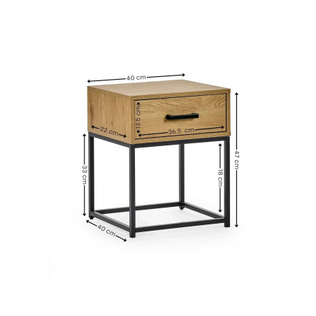 Harlow 1 Drawer Bedside Table Light Oak Effect dimensions