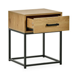 Harlow 1 Drawer Bedside Table Light Oak Effect opened