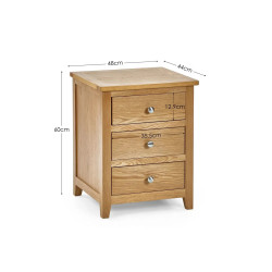 Mallory 3 Drawer Bedside Oak Veneer dimensions