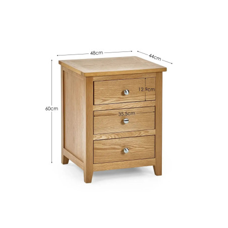 Mallory 3 Drawer Bedside Oak Veneer dimensions