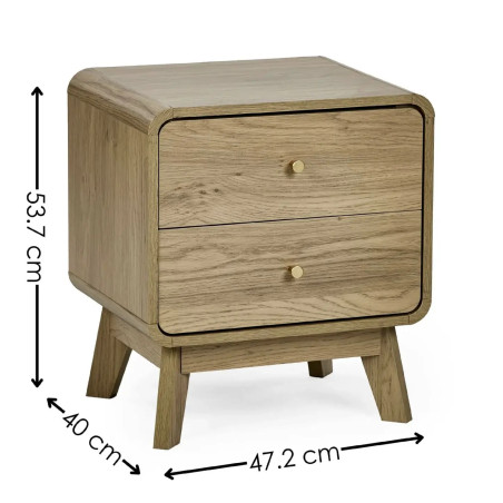 Ingrid 2 Drawer Bedside Oak dimensions