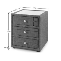 Sorrento 3 Drawer Bedside Slate Grey Linen dimensions