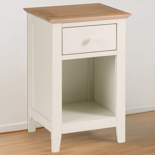 Salerno Shaker 1 Drawer Bedside Ivory/Oak closed