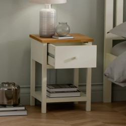 Coxmoor 1 Drawer Bedside Oak and ivory opened