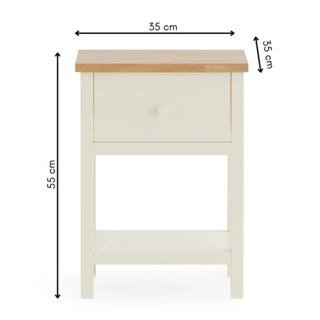 Coxmoor 1 Drawer Bedside Oak and ivory dimensions