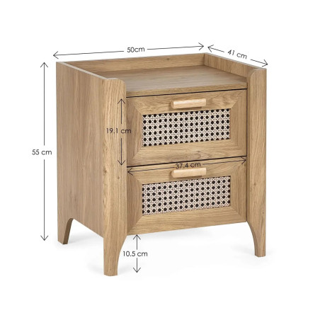 Sydney 2 Drawer Bedside Natural Oak Effect dimension