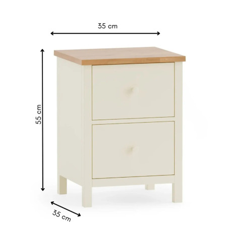 Coxmoor 2 Drawer Bedside Oak and ivory dimensions