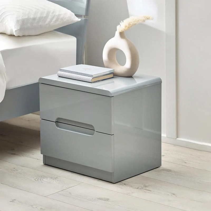 Manhattan 2 Drawer Bedside Grey high gloss