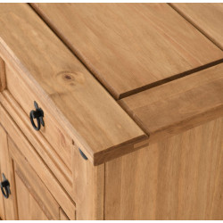 Top surface detail of wardrobe in pine distressed waxed finish