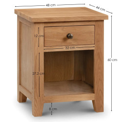 Marlborough 1 Drawer Bedside in Oak Finsih dimensions
