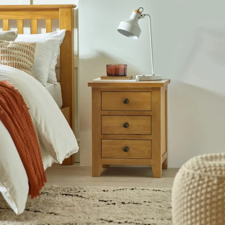 Marlborough 3 Drawer Bedside in Oak Finish
