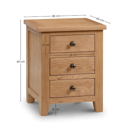 Marlborough 3 Drawer Bedside in Oak Finish dimensions