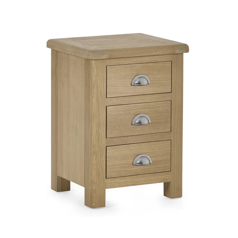 Memphis Limed Oak 3 Drawer Bedside closed