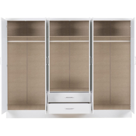Nevada 6 Door 2 Drawer Mirrored Wardrobe Grey Gloss/Light Oak Effect Veneer - Home Divine