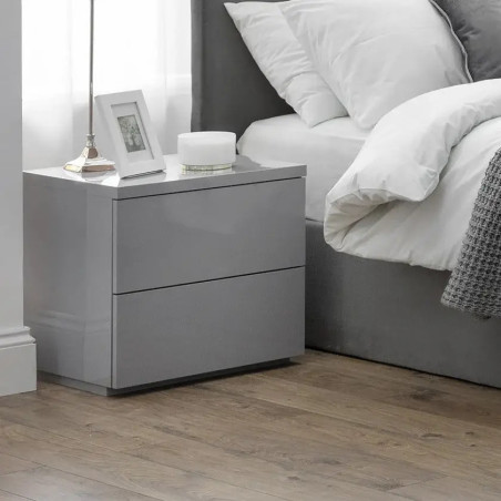 Monaco 2 Drawer Bedside in Grey Gloss