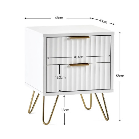 Murano 2 Drawer Bedside in Matt White dimensions