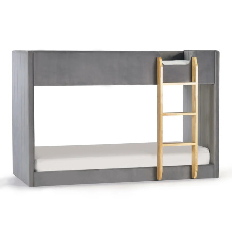 Daytona Bunk Bed in Grey Velvet Fabric with mattress view