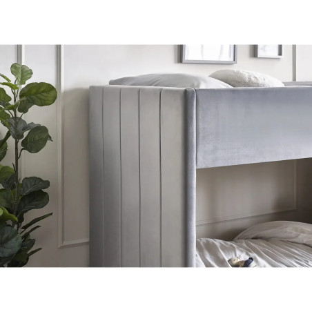 Daytona Bunk Bed in Grey Velvet Fabric top corner