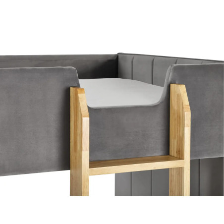 Daytona Bunk Bed in Grey Velvet Fabric ladder front