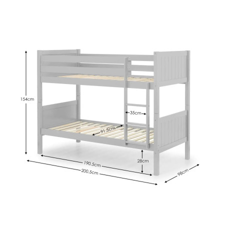 Bella Bunk Bed Dove Grey dimensions