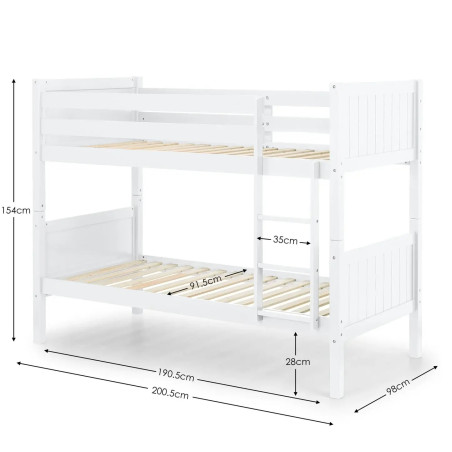 Bella Bunk Bed white dimensions