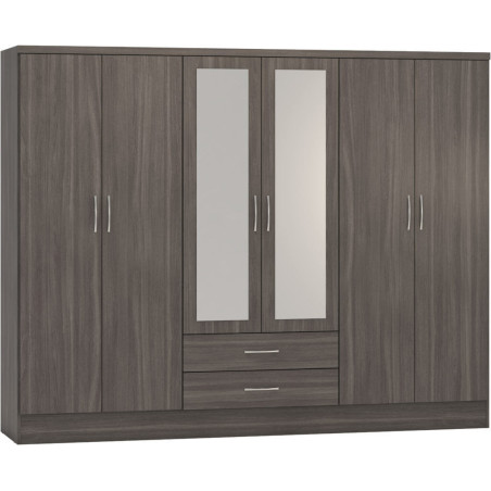 Nevada 6 Door Mirrored Wardrobe Black Wood Grain main