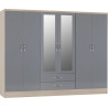 Nevada 6 Door 2 Drawer Mirrored Wardrobe Grey Gloss/Light Oak Effect Veneer side view