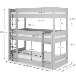 Trio Bunk Bed dove grey dimensions