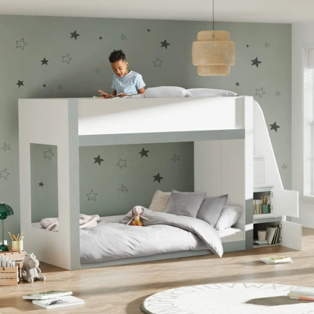 Gaia Single Bunk Bed White and Silver front
