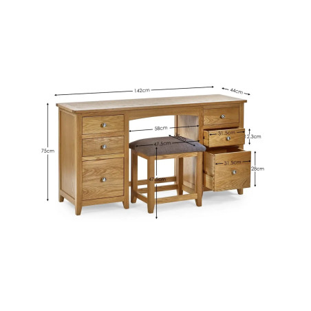 Mallory Twin Dressing Table And Stool Oak dimensions