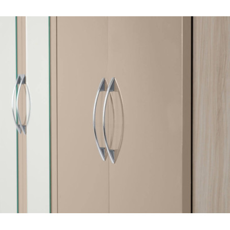 Nevada 6 Door 2 Drawer Warbrobe Oyster Gloss/Light Oak Effect Veneer handles