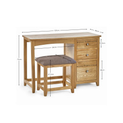 Mallory Single Dressing Table and Stool Oak dimensions