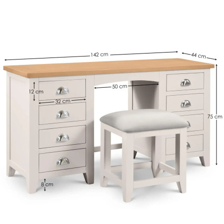 Richmond Twin Pedestal Dressing Table Grey/Oak dimensions