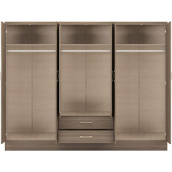 Nevada 6 Door 2 Drawer Mirrored Wardrobe Rustic Oak Effect internal view