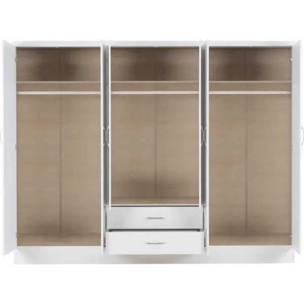 Nevada 6 Door 2 Drawer Mirrored Wardrobe White Gloss - Home Divine