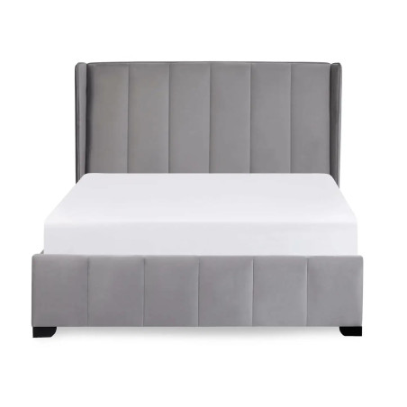 Katie Grey Velvet Upholstered Bed Frame front