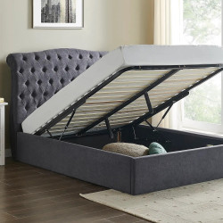 Rosa Fabric Ottoman Storage Bed dark grey opened