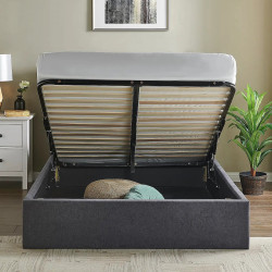 Rosa Fabric Ottoman Storage Bed dark grey front open