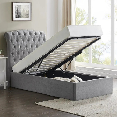 Rosa Fabric Ottoman Storage Bed light grey opened