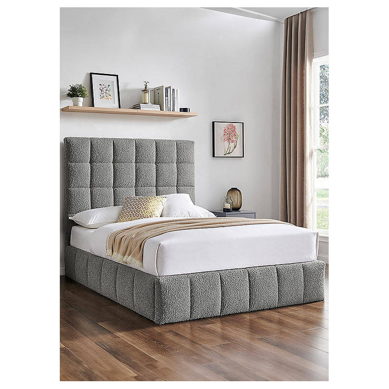 Starla Square Ottoman Storage Bed Frame Boucle Fabric grey closed