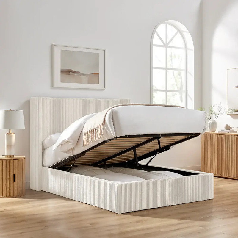 Gemini Cord Fabric Ottoman Bed Frame