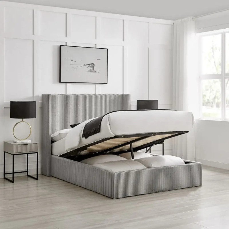 Gemini Cord Fabric Ottoman Bed Frame grey