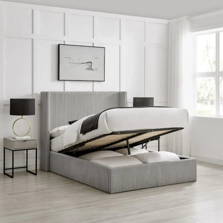 Gemini Cord Fabric Ottoman Bed Frame grey