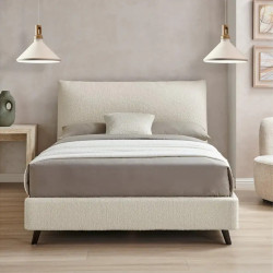 Luna Pillow Boucle Fabric Bed Frame Wood Slatted Base front